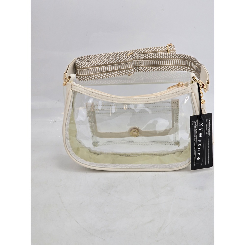 XYWSTORE Clear Stadium Crossbody Bag Womens Small‎ Beige Geometric Strap - New